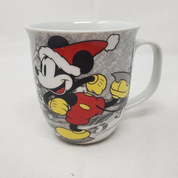 Disney, Jolly, Mickey's Vintage Holiday Ice Skating In Santa Hat Coffee Cup Mug - Picture 1 of 10